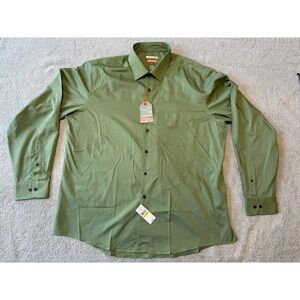 NWT Van Heusen Traveler Flex Collar Shirt Mens Size 17 1/2 Green Button Up‎
